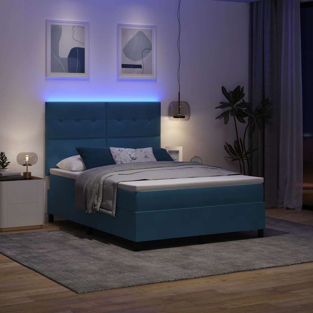 LED Box Spring Bed met matras Donkerblauw 160 x 200 cm Fluweel is nu te koop bij PeponiXL, paradijselijk wonen!