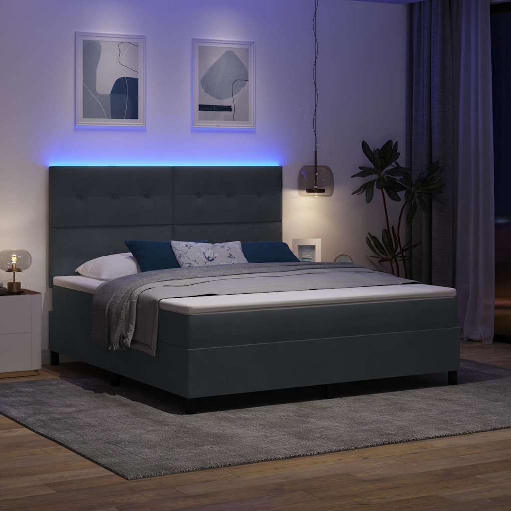 LED Box Spring Bed met matras Donkergrijs 180 x 200 cm Fluweel is nu te koop bij PeponiXL, paradijselijk wonen!