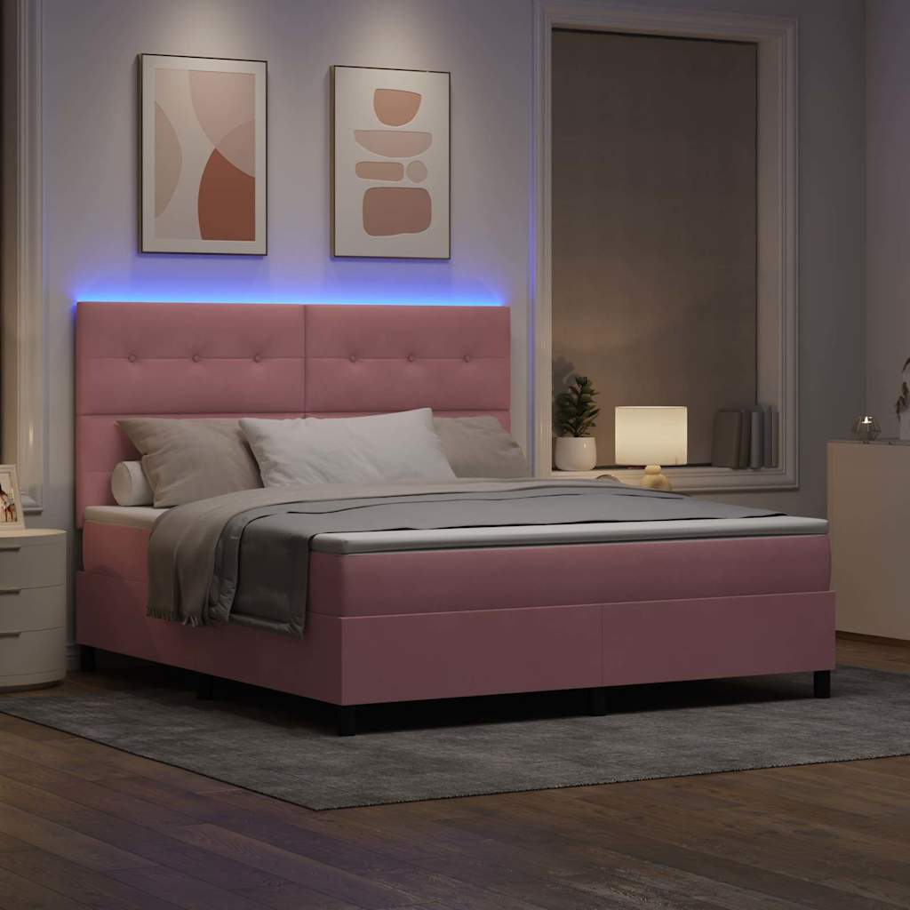 LED Box Spring Bed met matras Roze 180 x 200 cm Fluweel is nu te koop bij PeponiXL, paradijselijk wonen!