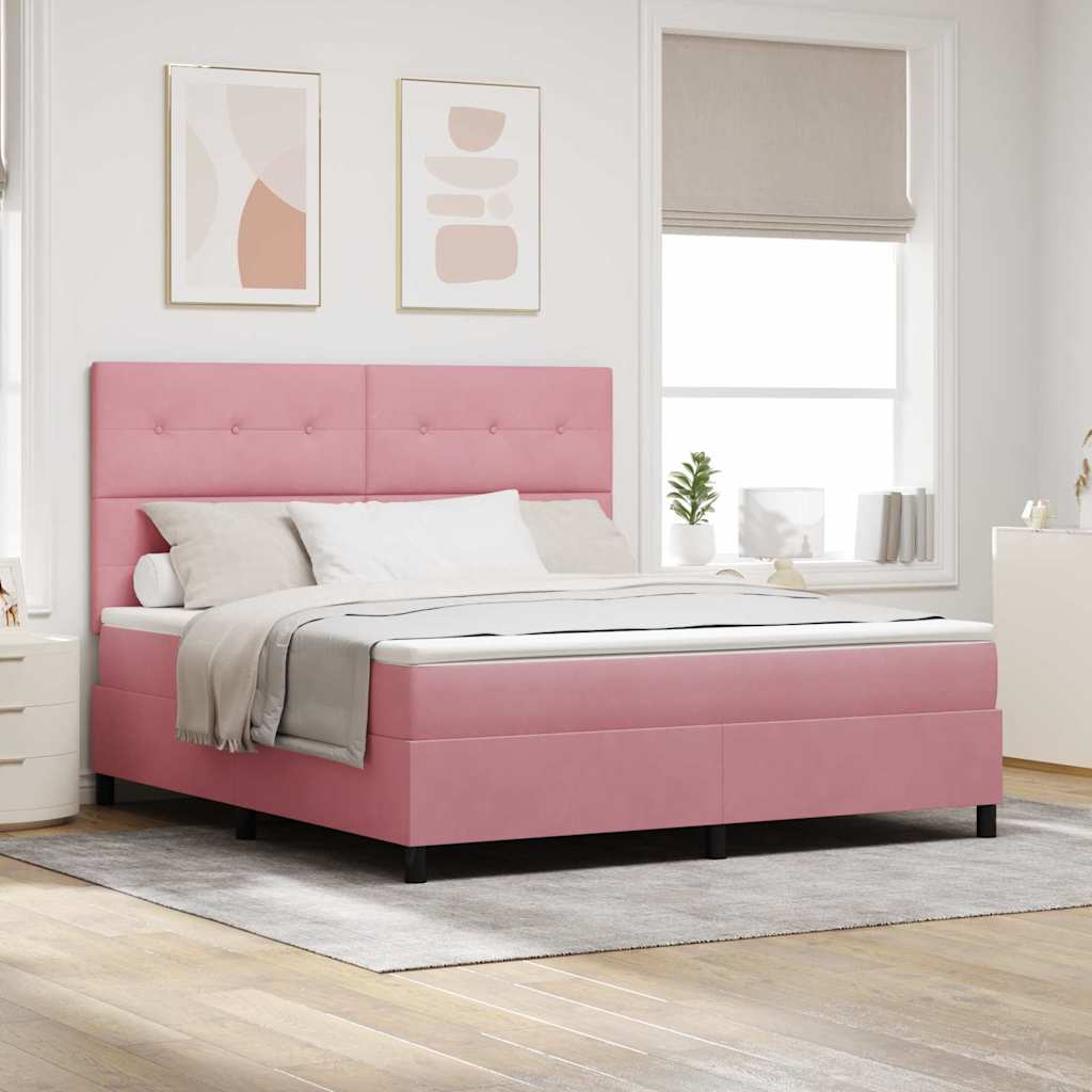 LED Box Spring Bed met matras Roze 180 x 200 cm Fluweel is nu te koop bij PeponiXL, paradijselijk wonen!