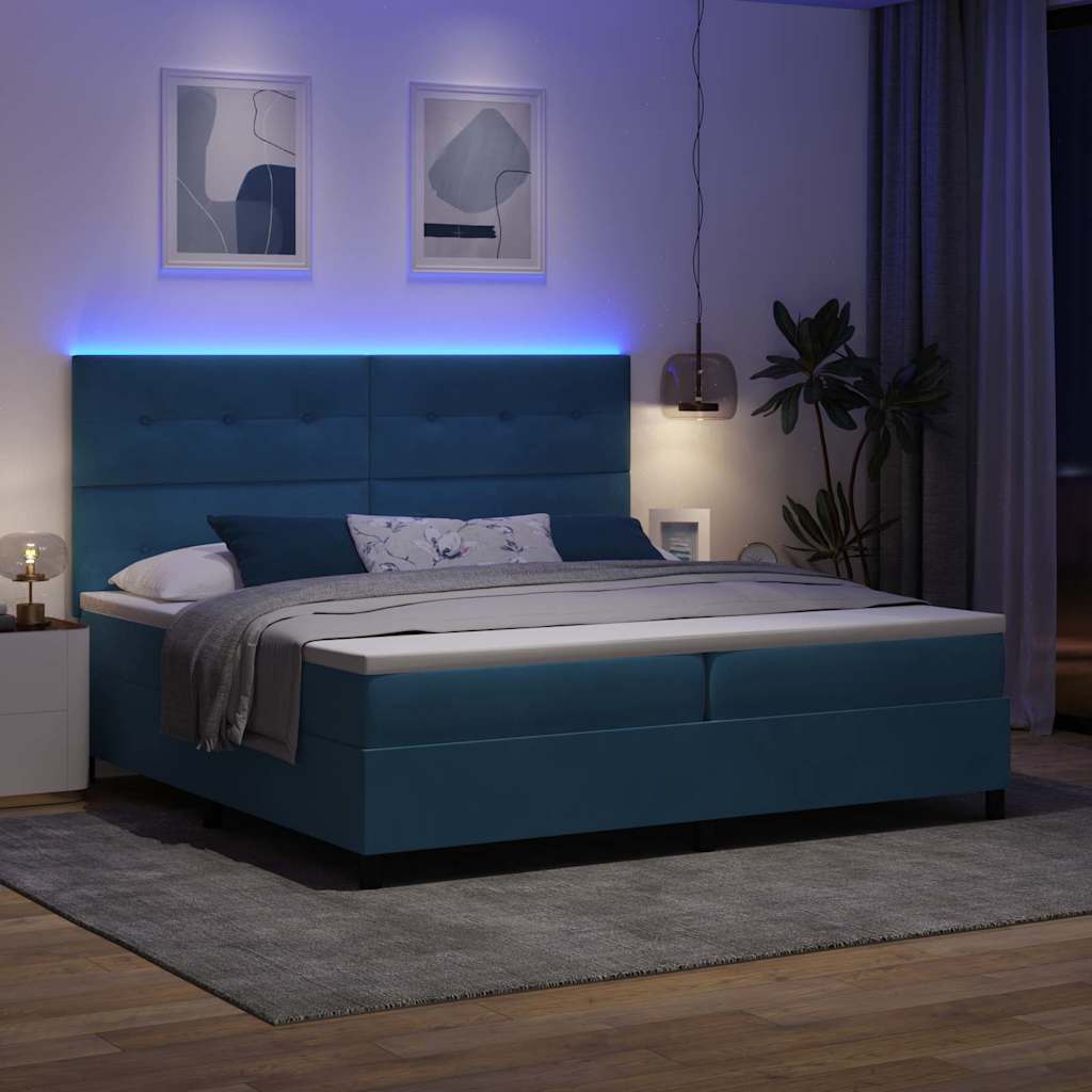LED Box Spring Bed met matras Donkerblauw 200 x 200 cm Fluweel is nu te koop bij PeponiXL, paradijselijk wonen!