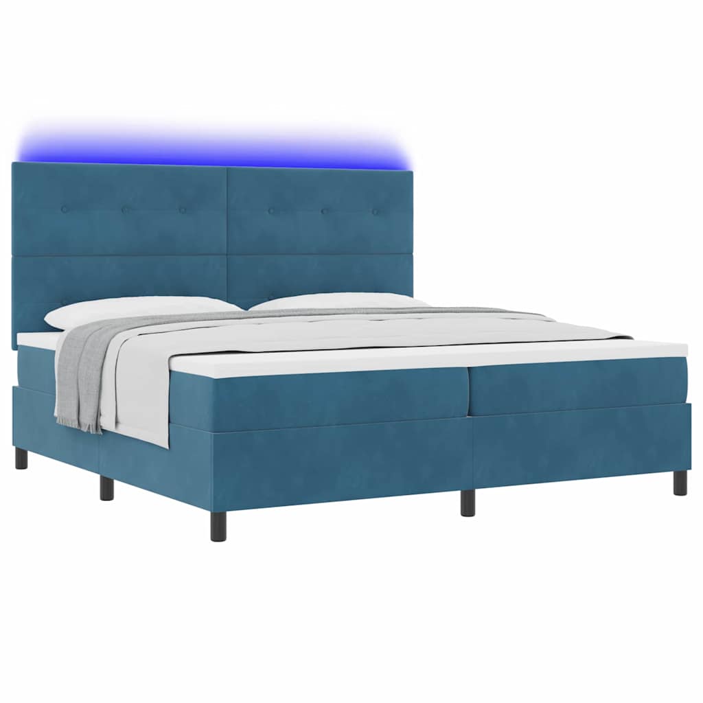 LED Box Spring Bed met matras Donkerblauw 200 x 200 cm Fluweel is nu te koop bij PeponiXL, paradijselijk wonen!
