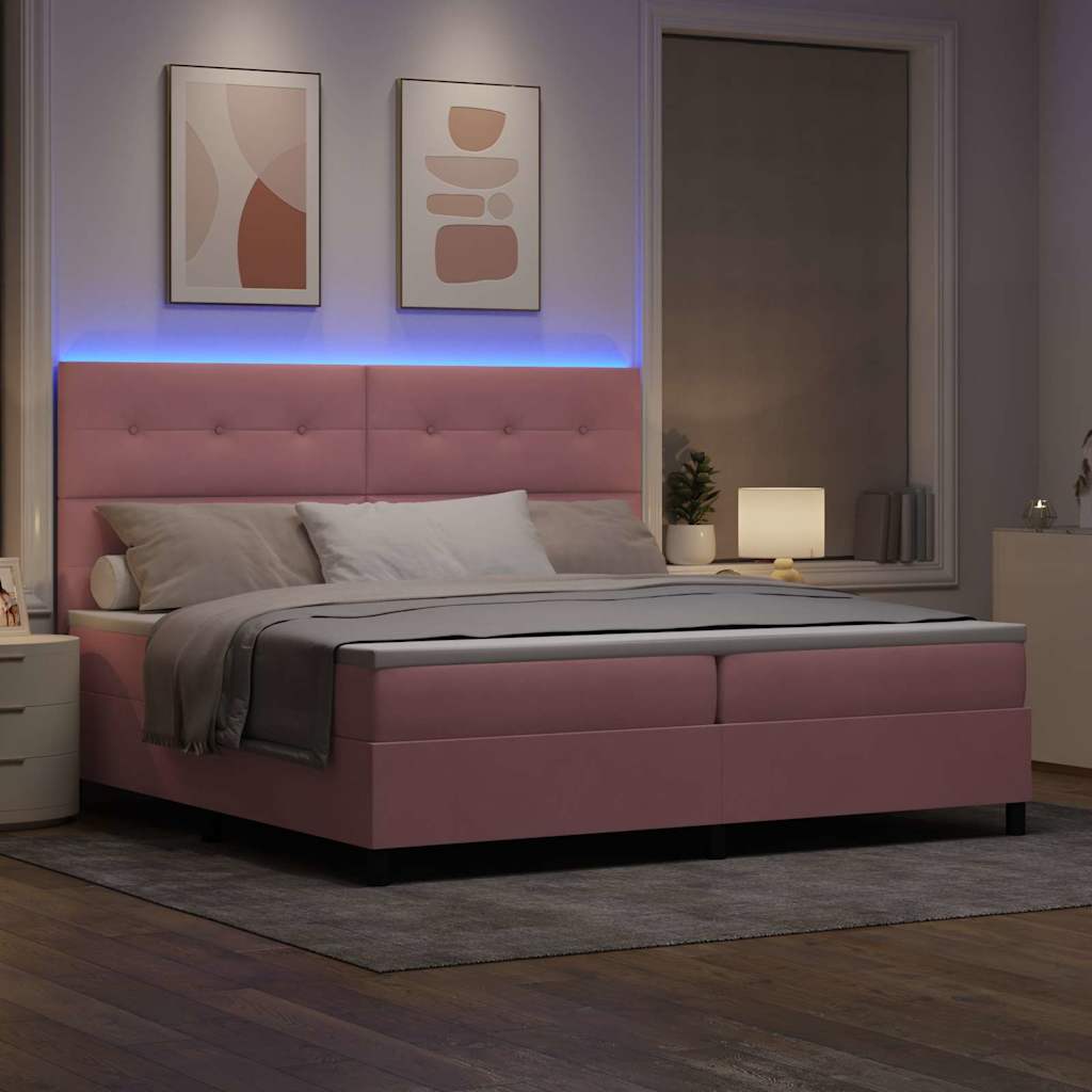LED Box Spring Bed met matras Roze 200 x 200 cm Fluweel is nu te koop bij PeponiXL, paradijselijk wonen!