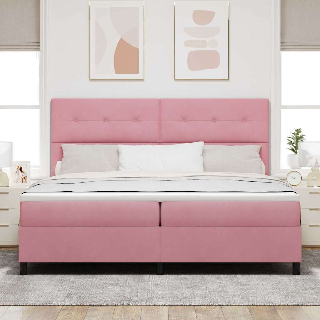 LED Box Spring Bed met matras Roze 200 x 200 cm Fluweel is nu te koop bij PeponiXL, paradijselijk wonen!