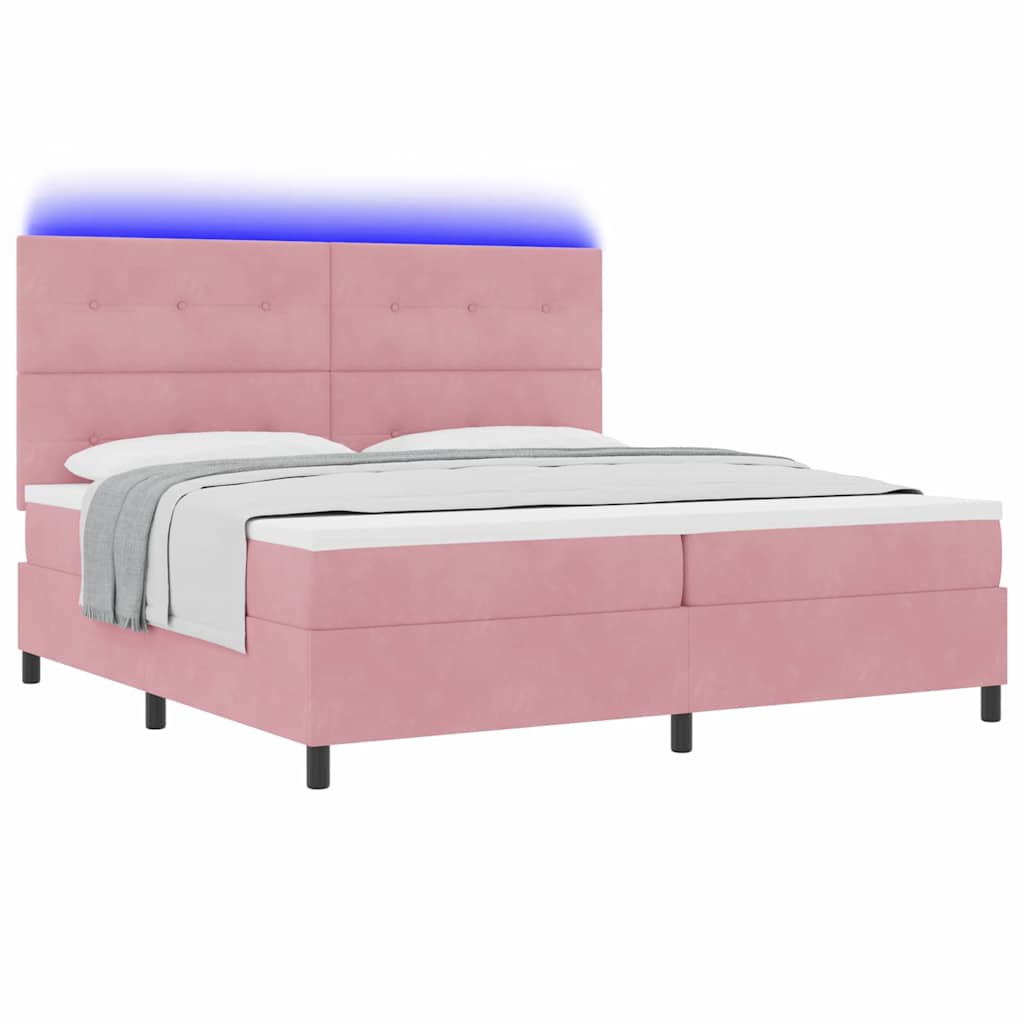 LED Box Spring Bed met matras Roze 200 x 200 cm Fluweel is nu te koop bij PeponiXL, paradijselijk wonen!