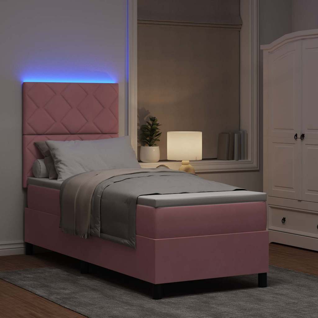 LED Box Spring Bed met matras Roze 80 x 200 cm Fluweel is nu te koop bij PeponiXL, paradijselijk wonen!