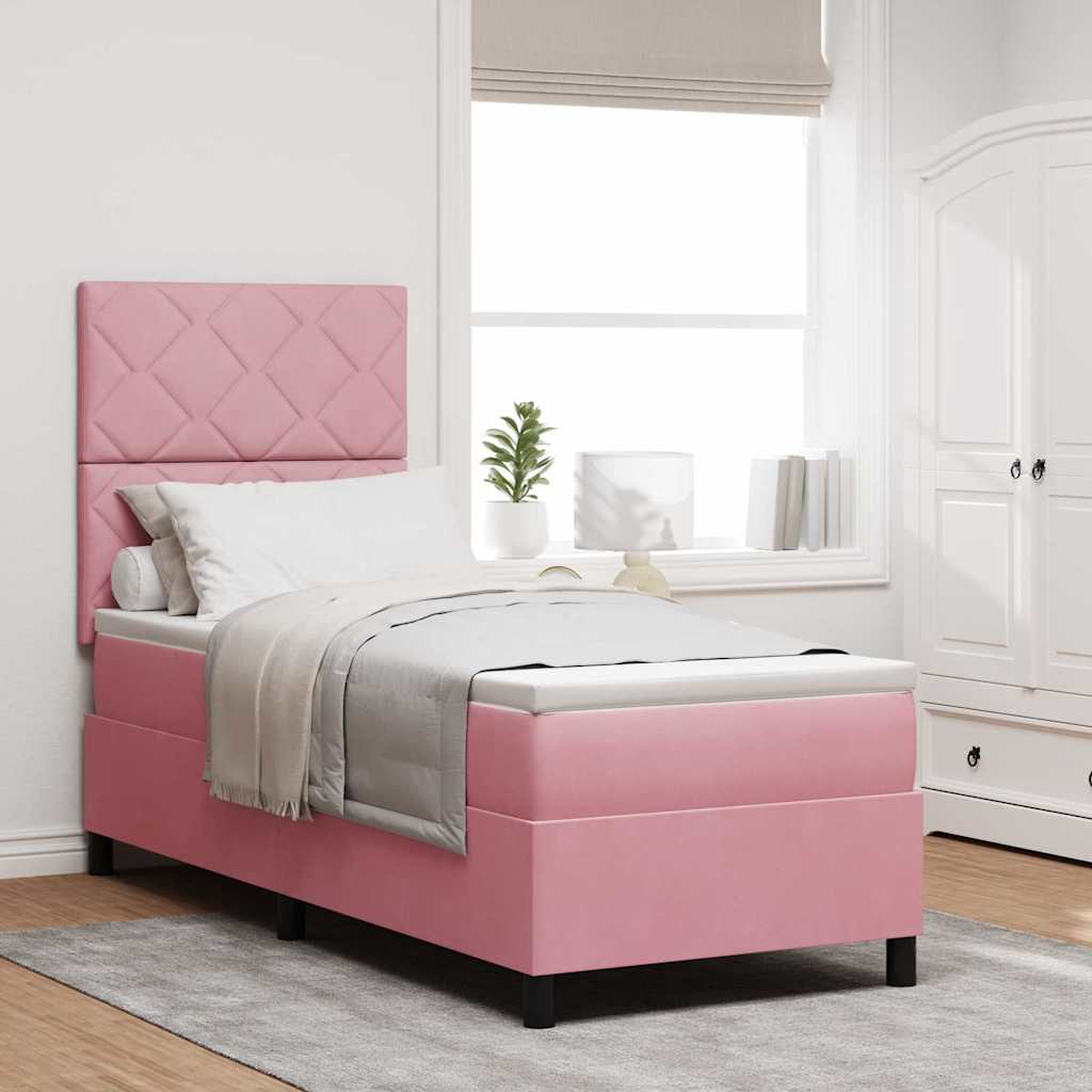 LED Box Spring Bed met matras Roze 80 x 200 cm Fluweel is nu te koop bij PeponiXL, paradijselijk wonen!