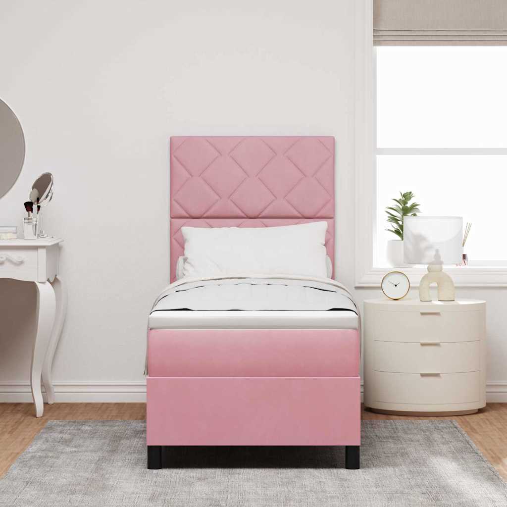 LED Box Spring Bed met matras Roze 80 x 200 cm Fluweel is nu te koop bij PeponiXL, paradijselijk wonen!