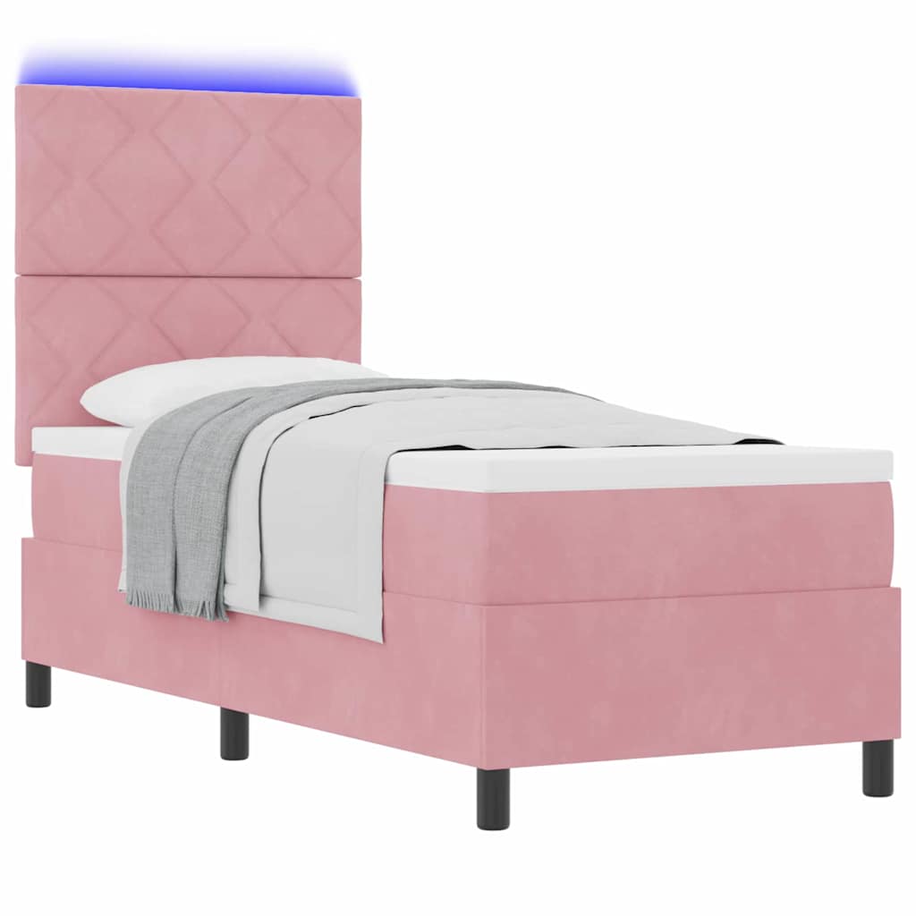 LED Box Spring Bed met matras Roze 80 x 200 cm Fluweel is nu te koop bij PeponiXL, paradijselijk wonen!