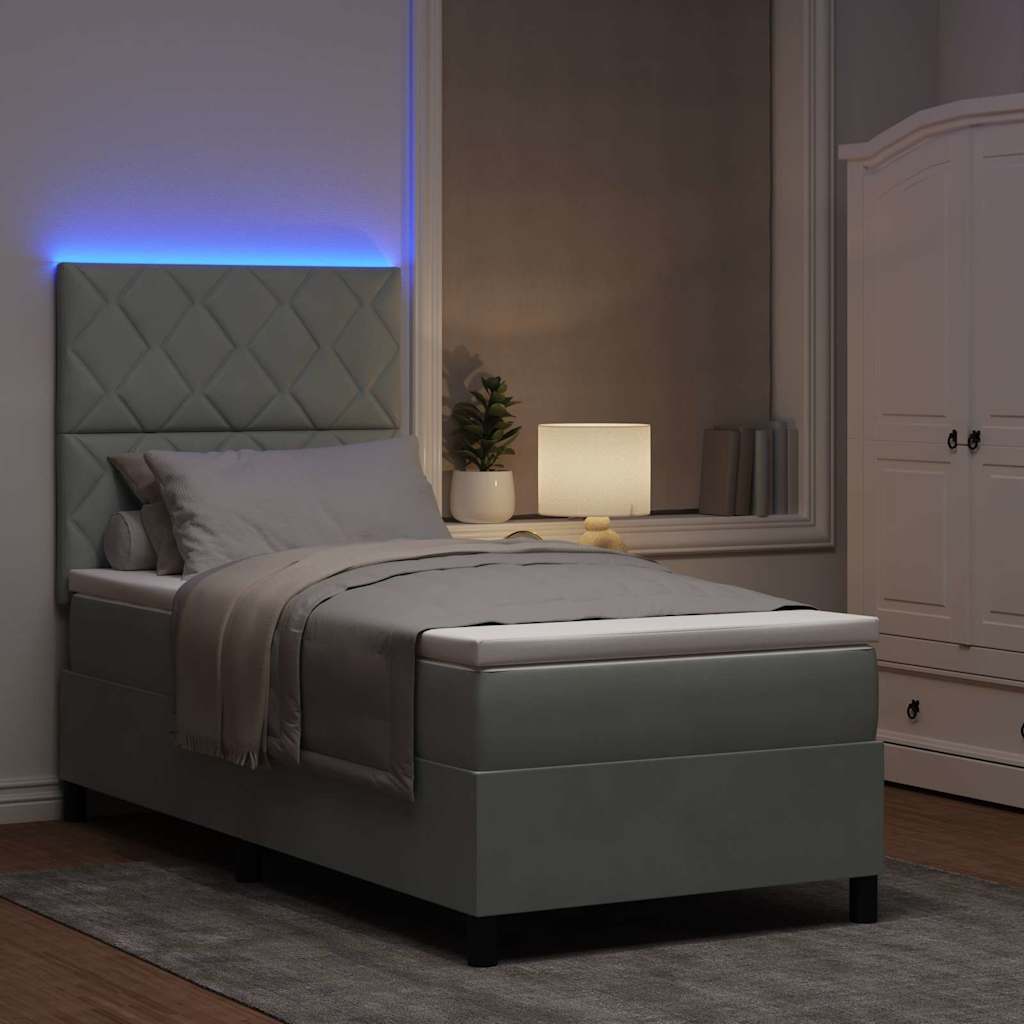 LED Box Spring Bed met matras Lichtgrijs 90 x 190 cm Fluweel is nu te koop bij PeponiXL, paradijselijk wonen!