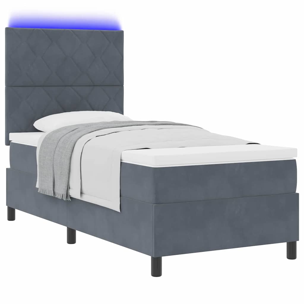 LED Box Spring Bed met matras Donkergrijs 90 x 200 cm Fluweel is nu te koop bij PeponiXL, paradijselijk wonen!