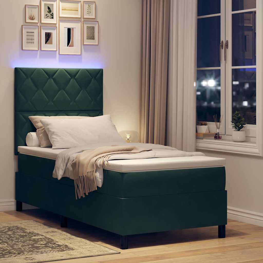 LED Box Spring Bed Donkergroen 90 x 200 cm Fluweel is nu te koop bij PeponiXL, paradijselijk wonen!
