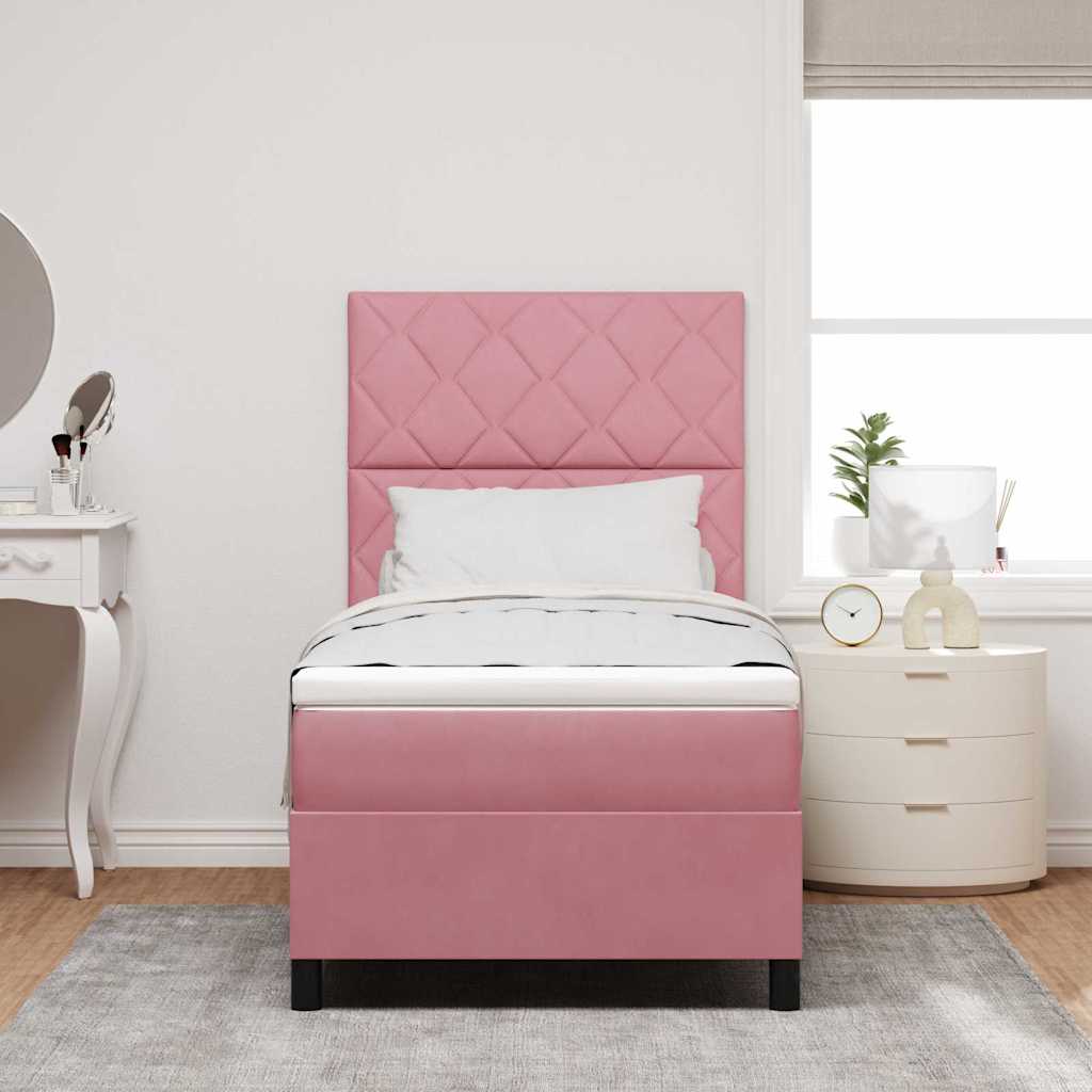 LED Box Spring Bed met matras Roze 90 x 200 cm Fluweel is nu te koop bij PeponiXL, paradijselijk wonen!