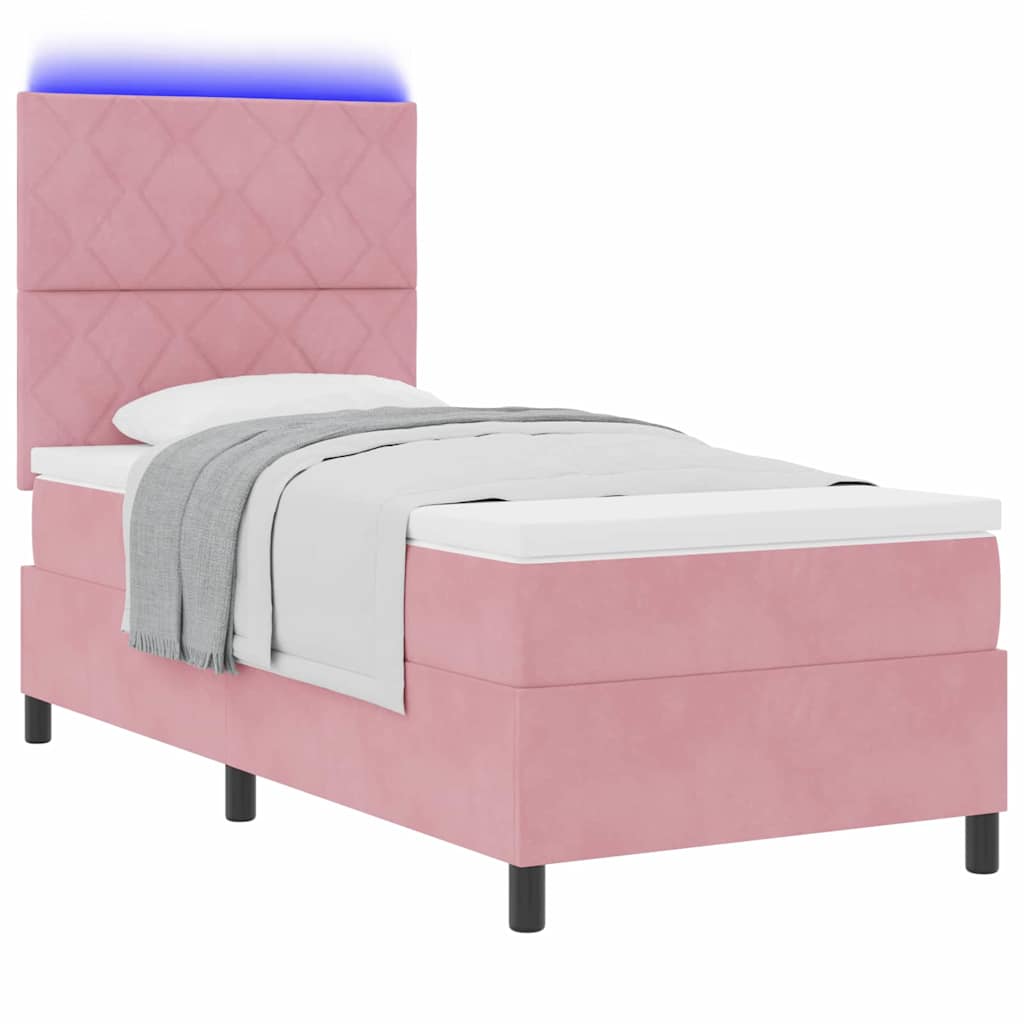 LED Box Spring Bed met matras Roze 90 x 200 cm Fluweel is nu te koop bij PeponiXL, paradijselijk wonen!
