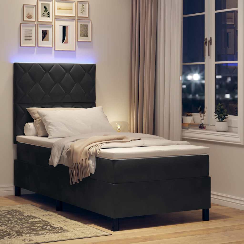 LED Box Spring Bed met matras Zwart 100 x 200 cm Fluweel is nu te koop bij PeponiXL, paradijselijk wonen!