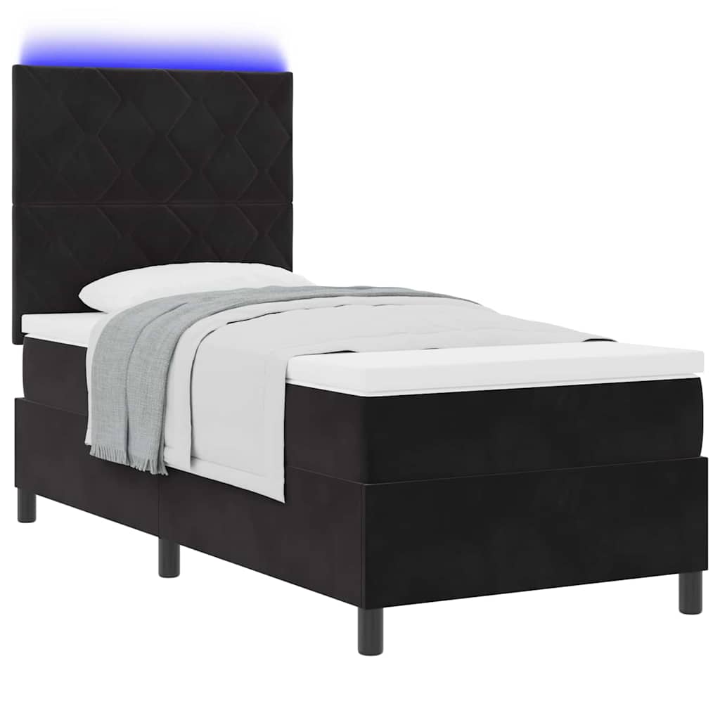 LED Box Spring Bed met matras Zwart 100 x 200 cm Fluweel is nu te koop bij PeponiXL, paradijselijk wonen!