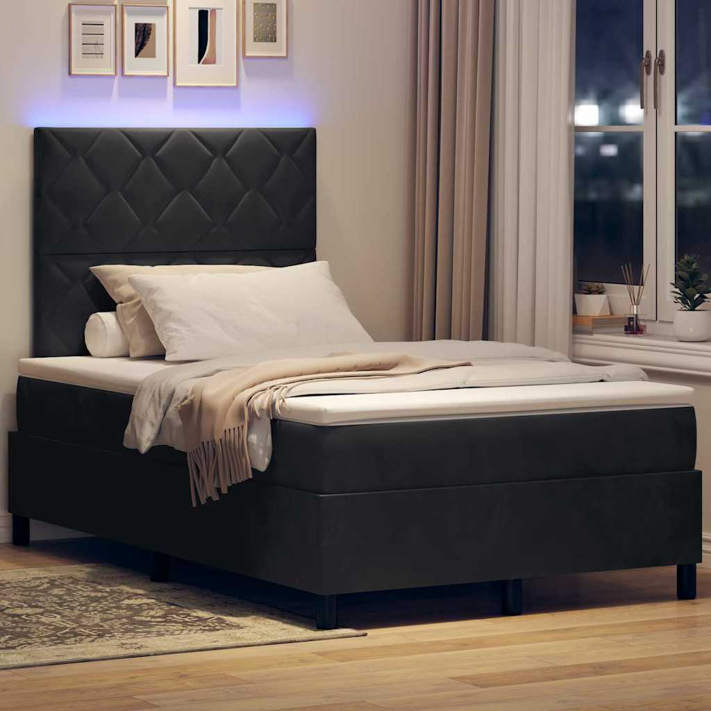 LED Box Spring Bed met matras Zwart 120 x 200 cm Fluweel is nu te koop bij PeponiXL, paradijselijk wonen!