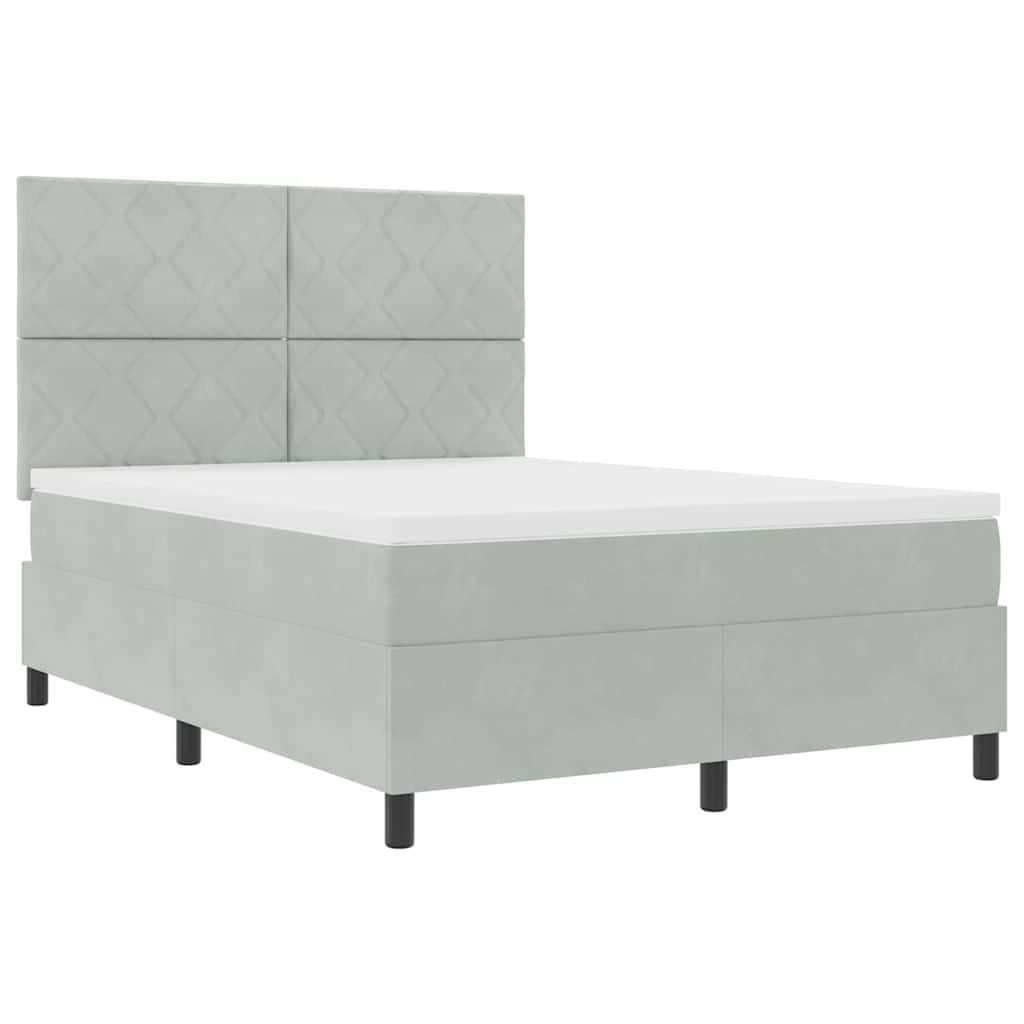 LED Box Spring Bed met matras Lichtgrijs 140 x 200 cm Fluweel is nu te koop bij PeponiXL, paradijselijk wonen!