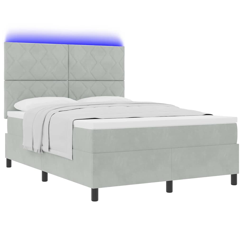 LED Box Spring Bed met matras Lichtgrijs 140 x 200 cm Fluweel is nu te koop bij PeponiXL, paradijselijk wonen!