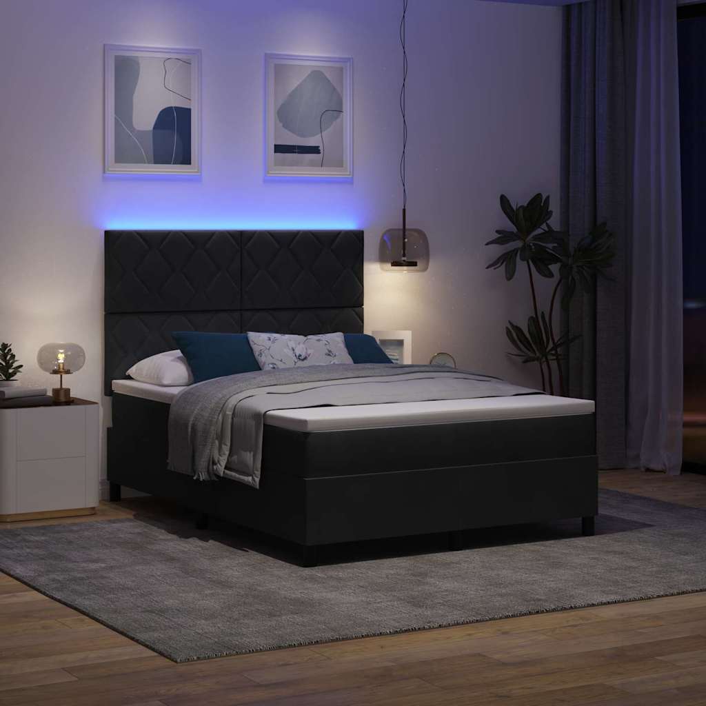 LED Box Spring Bed met matras Zwart 140 x 200 cm Fluweel is nu te koop bij PeponiXL, paradijselijk wonen!