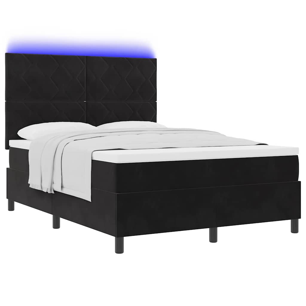 LED Box Spring Bed met matras Zwart 140 x 200 cm Fluweel is nu te koop bij PeponiXL, paradijselijk wonen!
