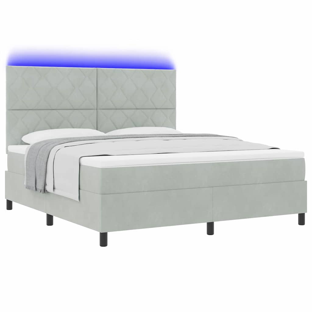 LED Box Spring Bed met matras Lichtgrijs 180 x 200 cm Fluweel is nu te koop bij PeponiXL, paradijselijk wonen!