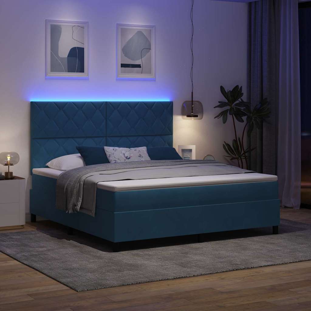 LED Box Spring Bed met matras Donkerblauw 180 x 200 cm Fluweel is nu te koop bij PeponiXL, paradijselijk wonen!