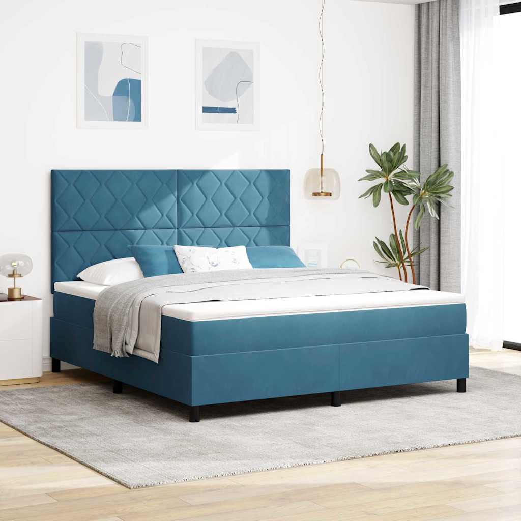 LED Box Spring Bed met matras Donkerblauw 180 x 200 cm Fluweel is nu te koop bij PeponiXL, paradijselijk wonen!