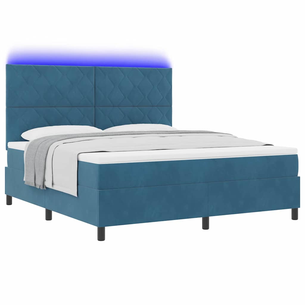LED Box Spring Bed met matras Donkerblauw 180 x 200 cm Fluweel is nu te koop bij PeponiXL, paradijselijk wonen!