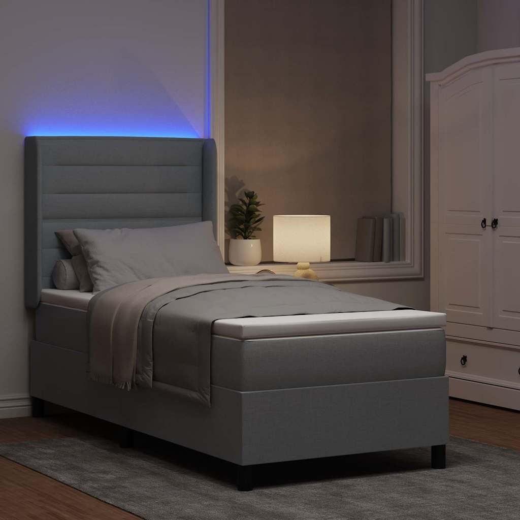LED Box Spring Bed met matras Lichtgrijs 80 x 200 cm Stof is nu te koop bij PeponiXL, paradijselijk wonen!