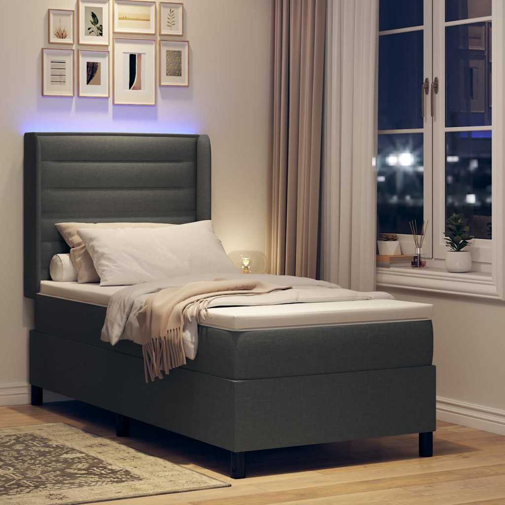 LED Box Spring Bed met matras Donkergrijs 80 x 200 cm Stof is nu te koop bij PeponiXL, paradijselijk wonen!