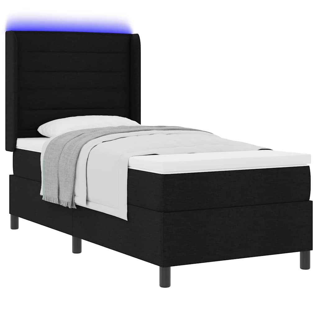 LED Box Spring Bed met hoofdeinde Zwart 80 x 200 cm Stof is nu te koop bij PeponiXL, paradijselijk wonen!