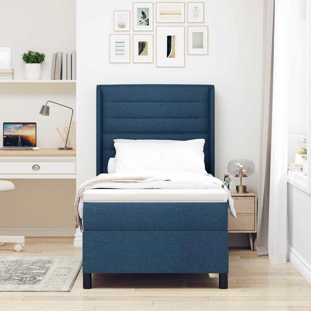 LED Box Spring Bed met matras Blauw 80 x 200 cm Stof is nu te koop bij PeponiXL, paradijselijk wonen!
