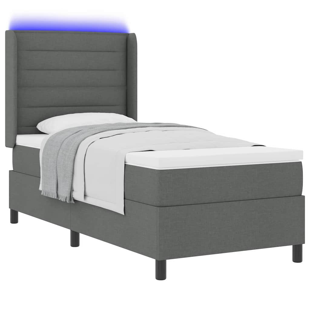 LED Box Spring Bed met matras Donkergrijs 90 x 190 cm Stof is nu te koop bij PeponiXL, paradijselijk wonen!