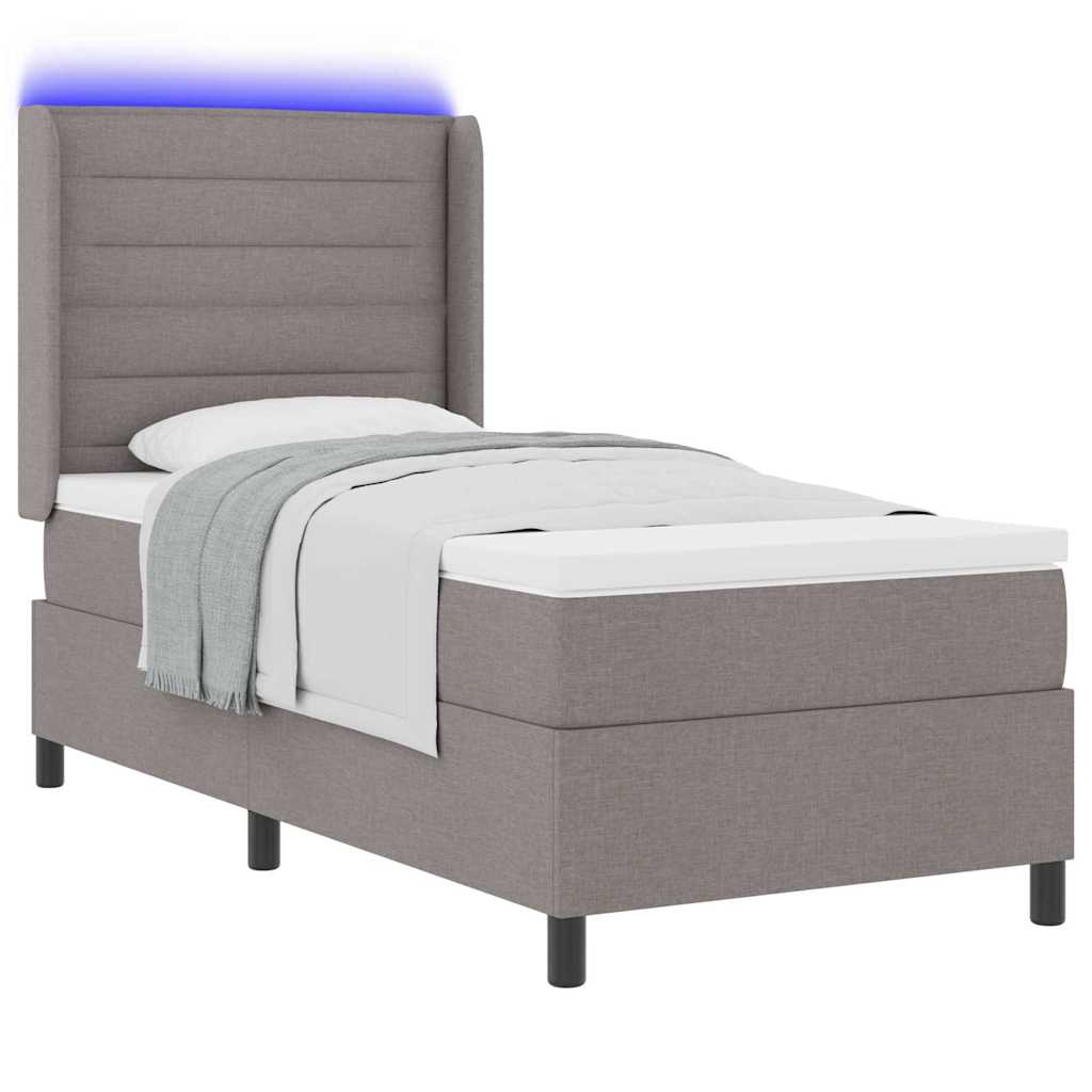 LED Box Spring Bed met matras Taupe 90 x 190 cm Stof is nu te koop bij PeponiXL, paradijselijk wonen!