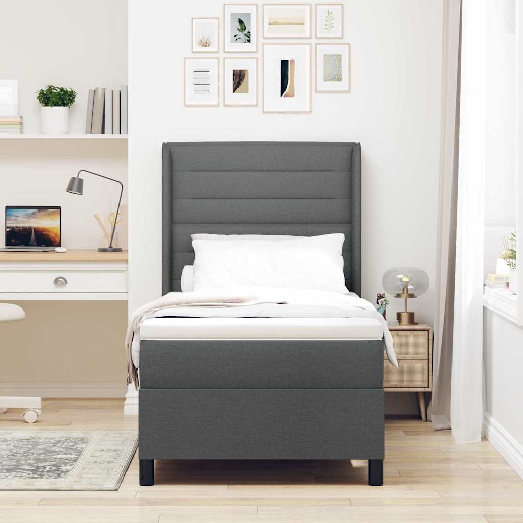 LED Box Spring Bed met matras Donkergrijs 90 x 200 cm Stof is nu te koop bij PeponiXL, paradijselijk wonen!