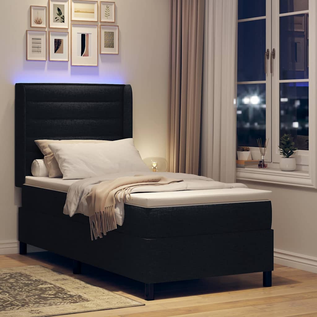 LED Box Spring Bed met matras Zwart 90 x 200 cm Stof is nu te koop bij PeponiXL, paradijselijk wonen!
