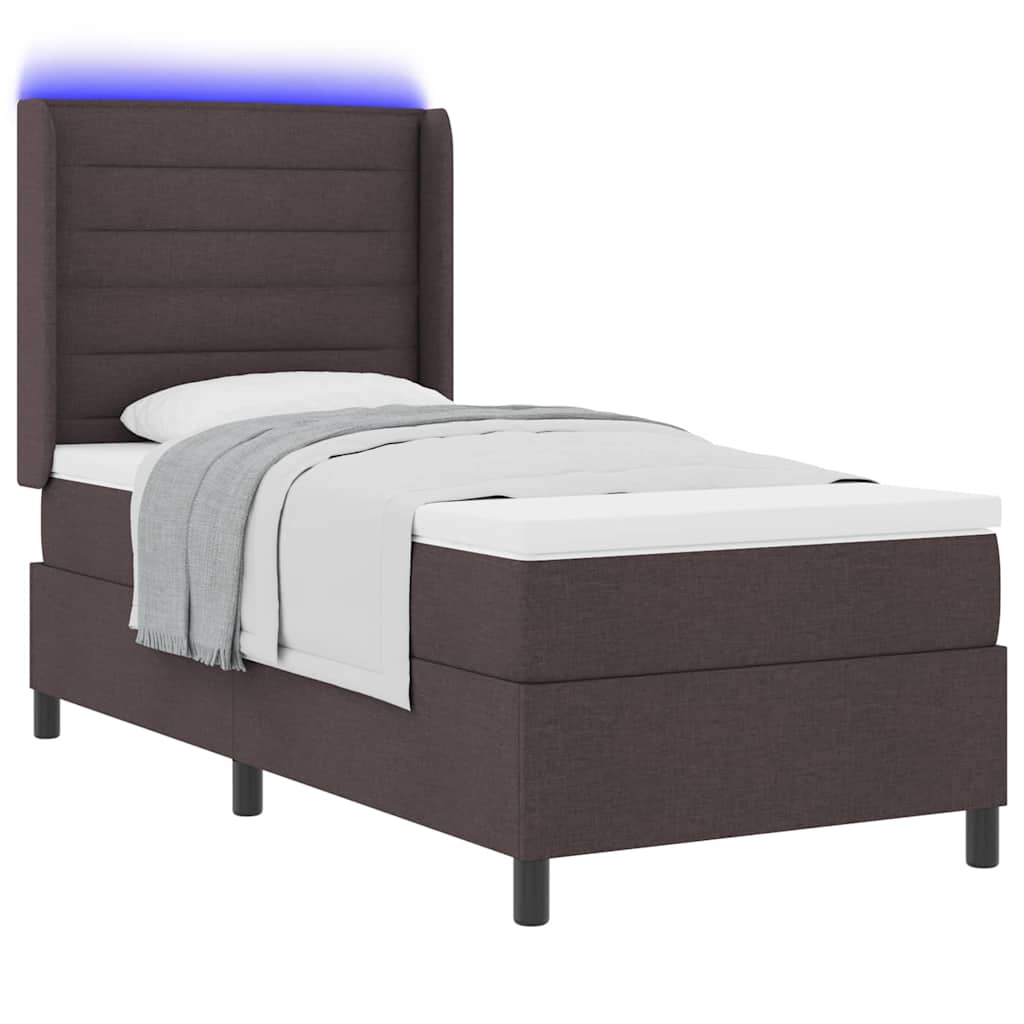 LED Box Spring Bed met matras Donkerbruin 90 x 200 cm Stof is nu te koop bij PeponiXL, paradijselijk wonen!