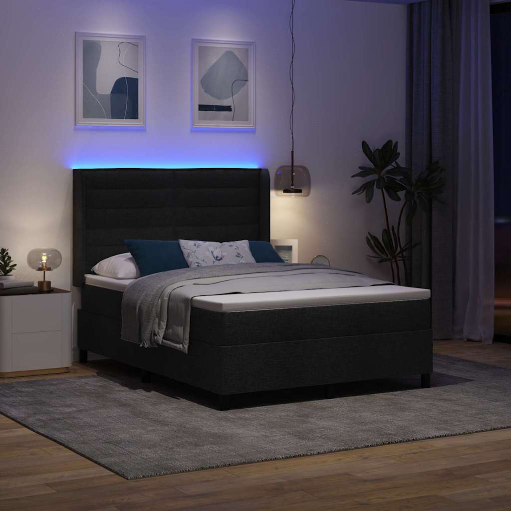 LED Box Spring Bed met matras Zwart 140 x 190 cm Stof is nu te koop bij PeponiXL, paradijselijk wonen!