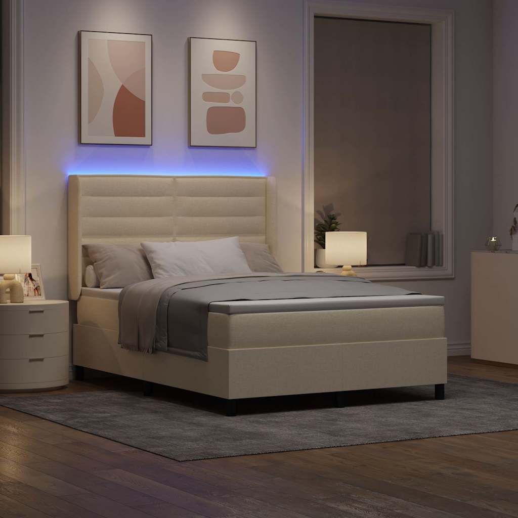LED Box Spring Bed met matras Crème 140 x 190 cm Stof is nu te koop bij PeponiXL, paradijselijk wonen!