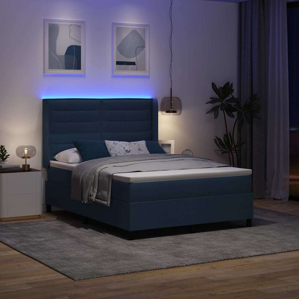 LED Box Spring Bed met hoofdeinde Blauw 140 x 190 cm Stof is nu te koop bij PeponiXL, paradijselijk wonen!