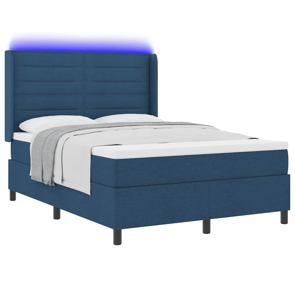 LED Box Spring Bed met hoofdeinde Blauw 140 x 190 cm Stof is nu te koop bij PeponiXL, paradijselijk wonen!