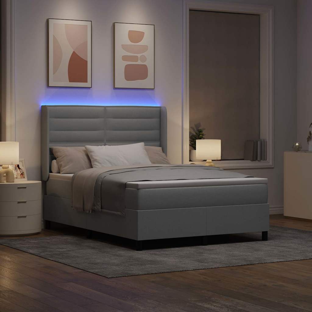 LED Box Spring Bed met matras Lichtgrijs 140 x 200 cm Stof is nu te koop bij PeponiXL, paradijselijk wonen!