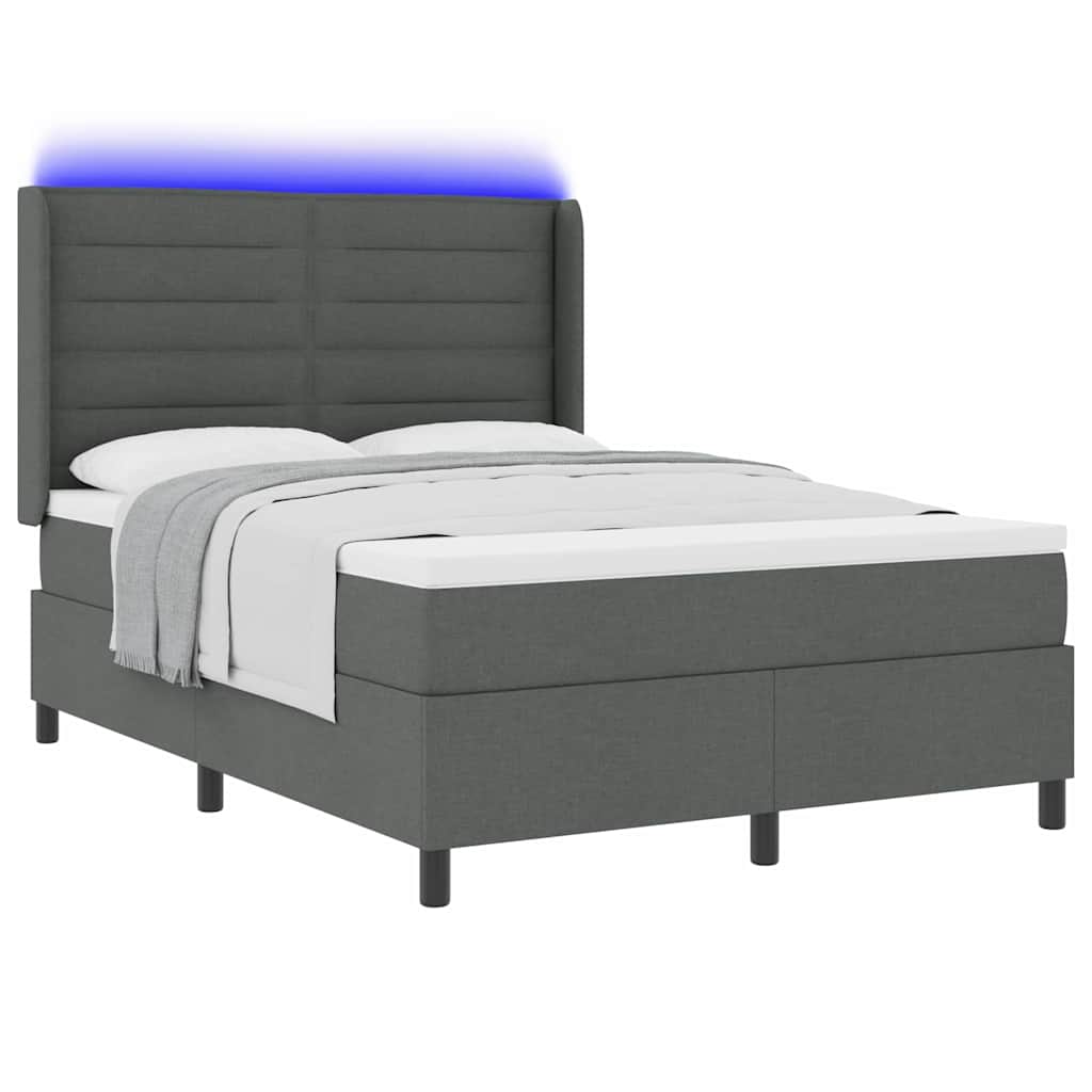 LED Box Spring Bed met matras Donkergrijs 140 x 200 cm Stof is nu te koop bij PeponiXL, paradijselijk wonen!