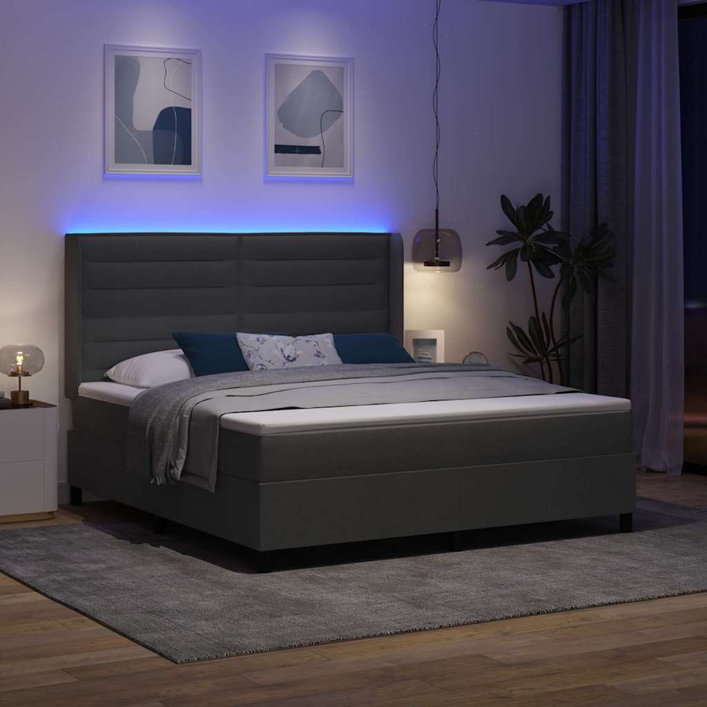 LED Box Spring Bed met matras Donkergrijs 180 x 200 cm Stof is nu te koop bij PeponiXL, paradijselijk wonen!