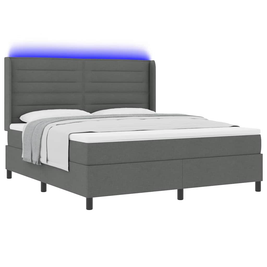 LED Box Spring Bed met matras Donkergrijs 180 x 200 cm Stof is nu te koop bij PeponiXL, paradijselijk wonen!
