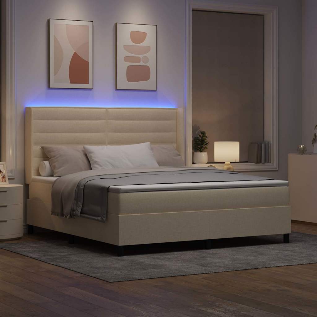 LED Box Spring Bed met matras Crème 180 x 200 cm Stof is nu te koop bij PeponiXL, paradijselijk wonen!