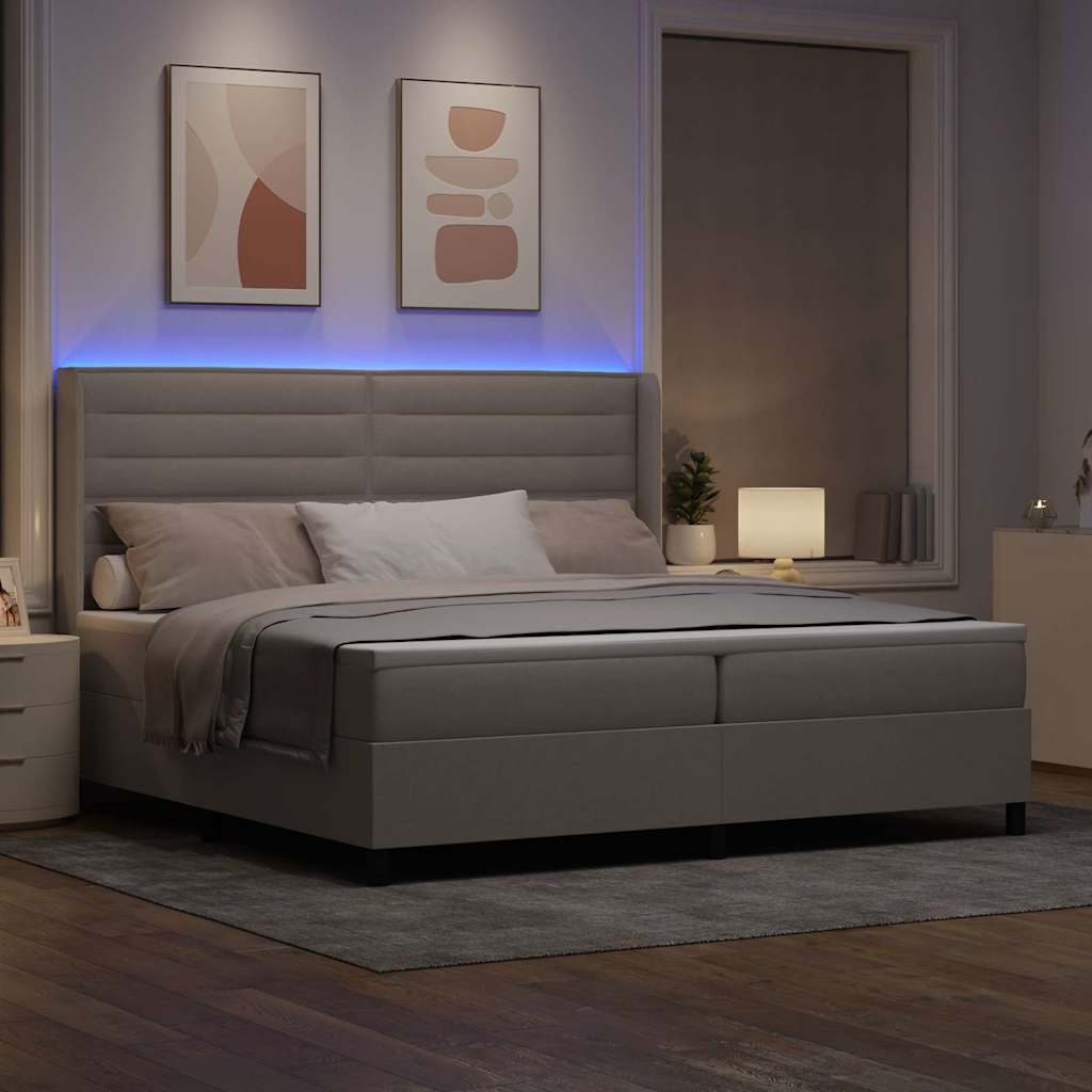 LED Box Spring Bed met matras Taupe 200 x 200 cm Stof is nu te koop bij PeponiXL, paradijselijk wonen!