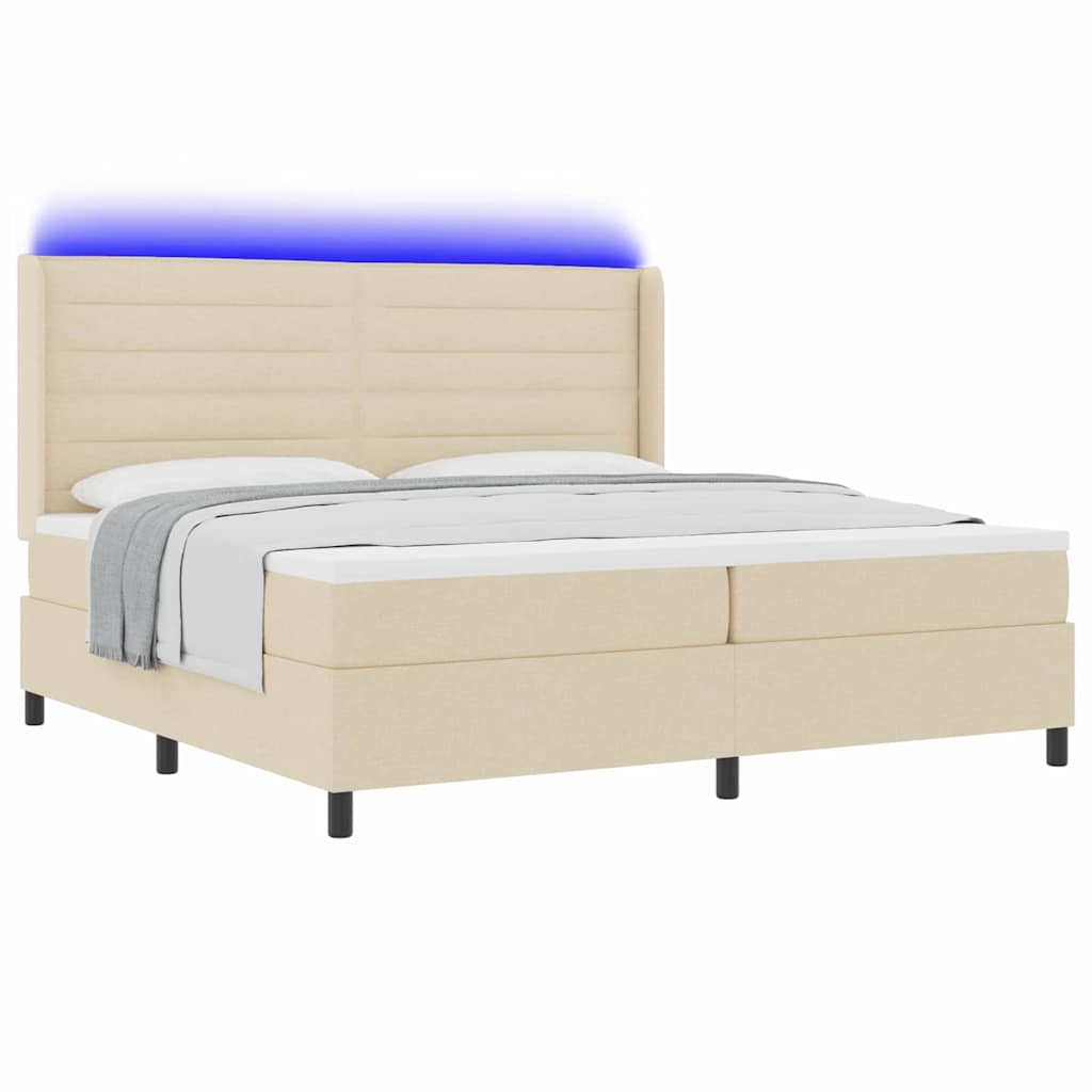LED Box Spring Bed met matras Crème 200 x 200 cm Stof is nu te koop bij PeponiXL, paradijselijk wonen!
