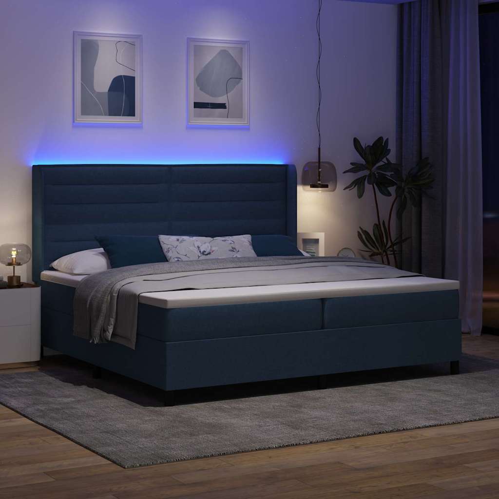 LED Box Spring Bed met matras Blauw 200 x 200 cm Stof is nu te koop bij PeponiXL, paradijselijk wonen!